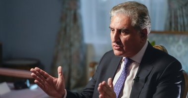 Pakistan's Foreign Minister Shah Mehmood Qureshi speaks during an interview with The Associated Press, Sept. 22, 2021, in New York, U.S. (AP Photo)