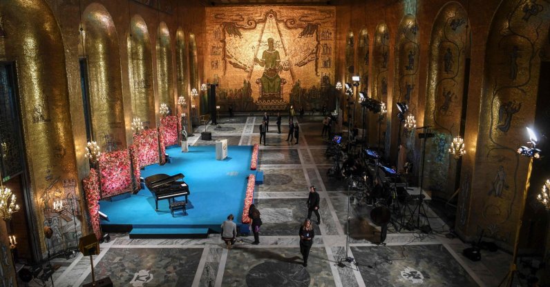 The Golden Hall of Stockholm City Hall is seen as preparations are underway before the start of the Nobel Prize ceremony held digitally due to the coronavirus pandemic, Dec. 10, 2020, Stockholm, Sweden. (AFP File Photo)