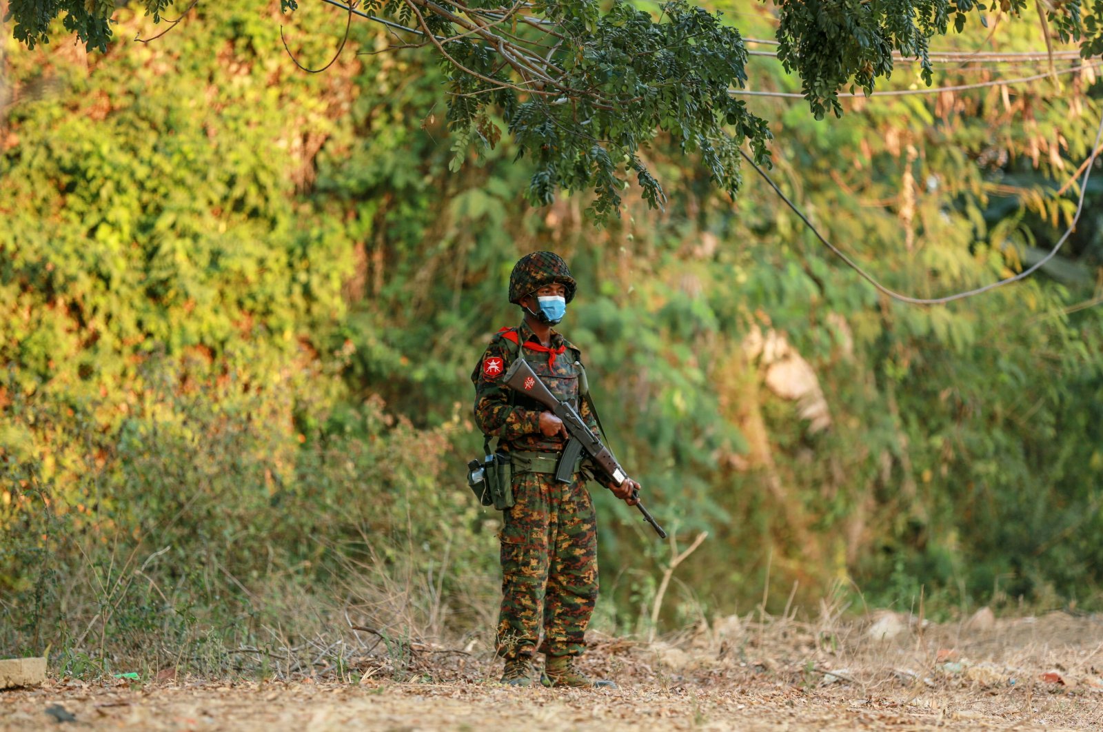 A soldier in Myanmar stands guard near the congress compound in Naypyitaw, Myanmar, Feb. 2, 2021. (Reuters Photo)