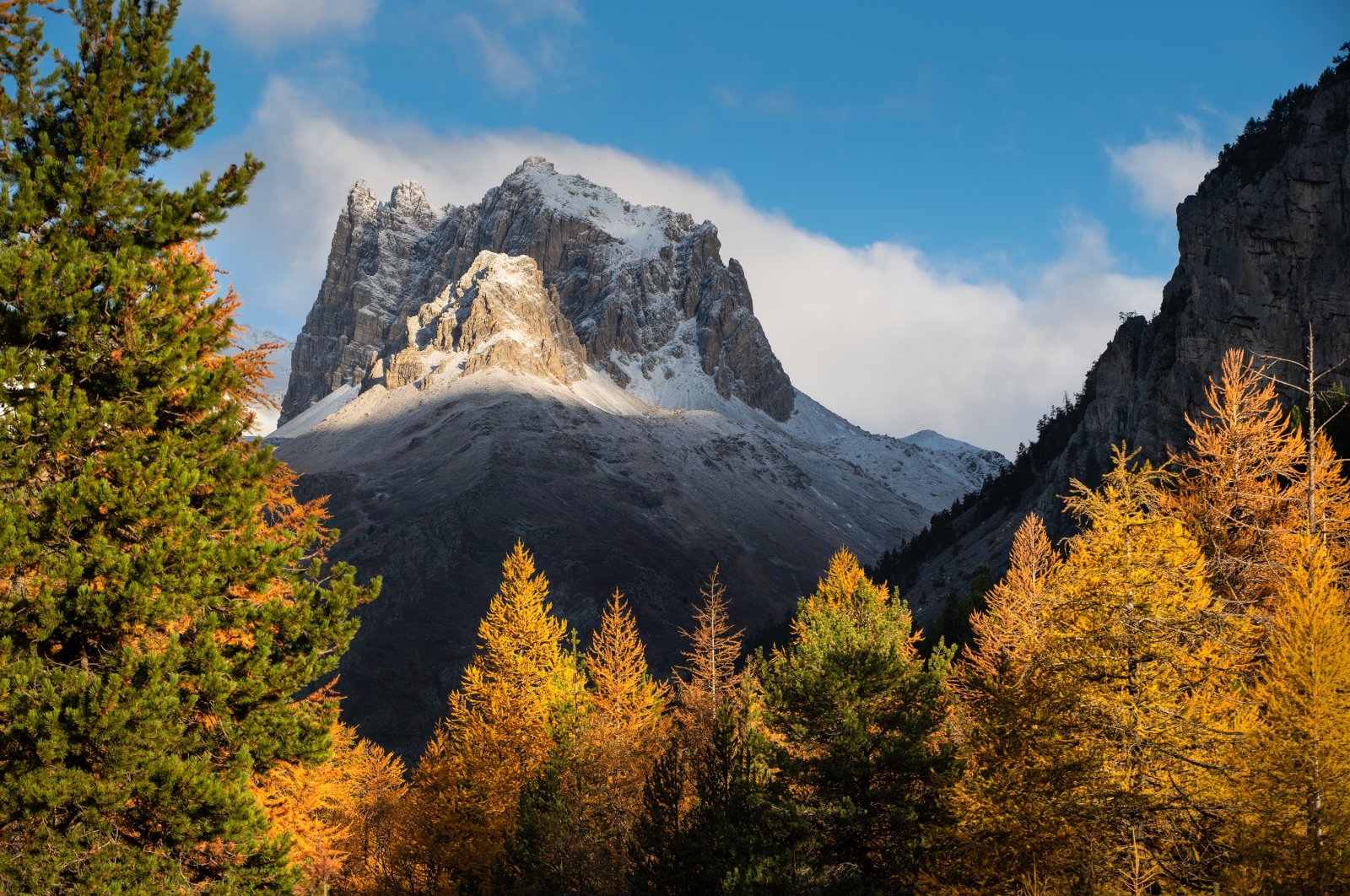 Mont Thabor peak in the Cerces Massif in Autumn marks the end of the Vallee Etroite valley, Hautes-Alpes, France. (Shutterstock Photo)