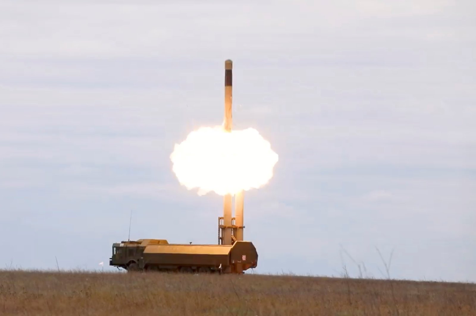 The Bastion coastal missile system of the Black Sea Fleet launches a missile against sea targets during the exercise at the Opuk training ground in Crimea, in this still image taken from video released Sept. 23, 2021. (Russian Defense Ministry Press Service via Reuters)