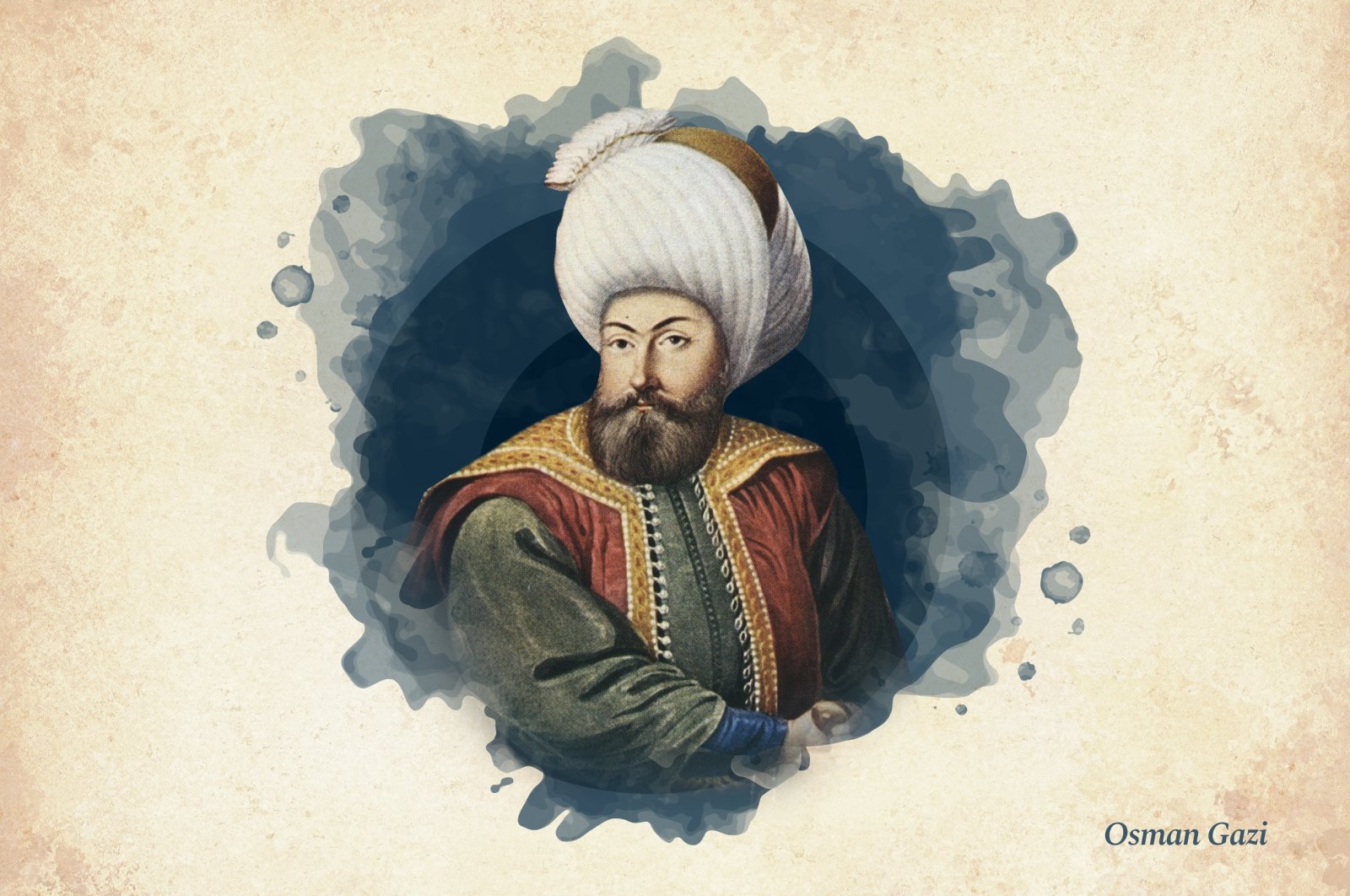 This widely used illustration painted by court painter Konstantin Kapıdağlı in the early 19th century shows Osman I, founder of Ottoman beylik that turned into an empire. (Wikimedia / edited by Büşra Öztürk - Daily Sabah)