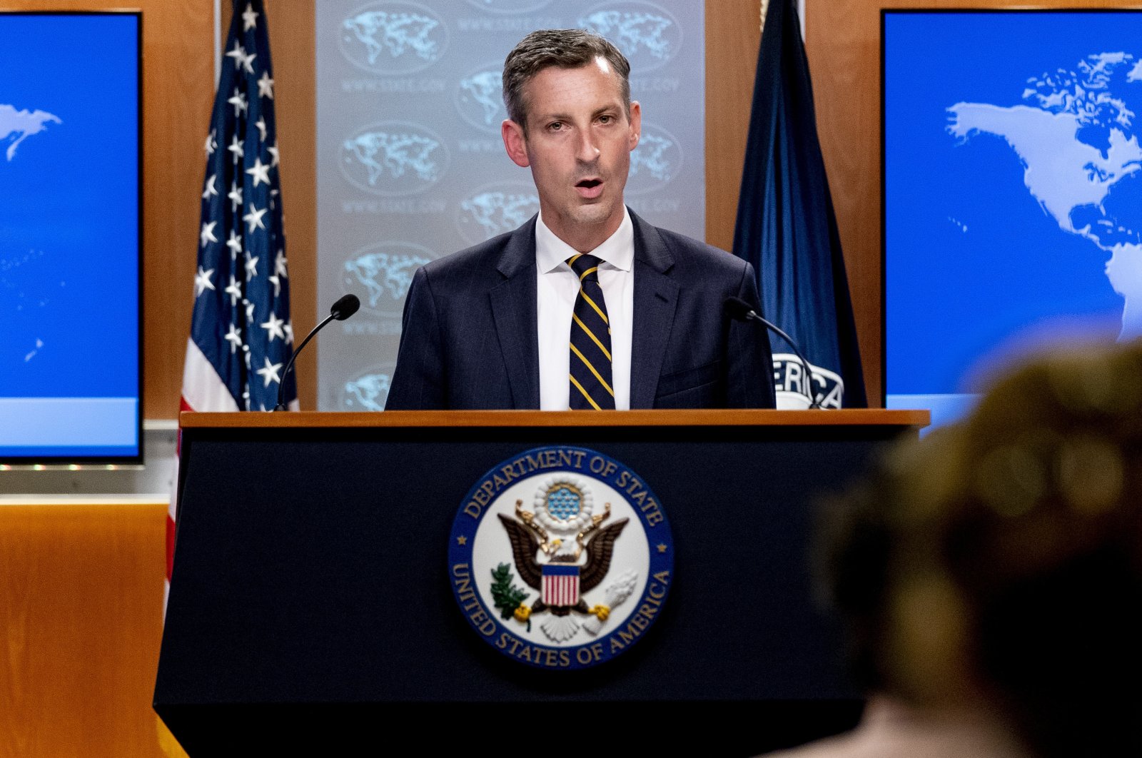 State Department spokesman Ned Price speaks on the situation in Afghanistan at the State Department in Washington D.C., Aug. 18, 2021. (AP File Photo)