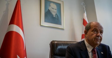 Turkish Cypriot President Ersin Tatar speaks with Agence France-Presse in his office at the Turkish House, in New York, U.S., on Sept. 23, 2021. (AFP Photo)