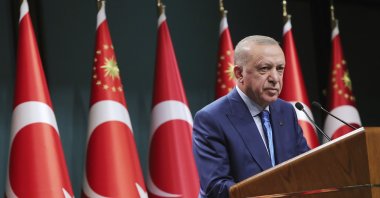 President Recep Tayyip Erdoğan speaks during a televised address following a Cabinet meeting, in Ankara, Turkey, Aug. 19, 2021. (Turkish Presidency via AP, Pool)