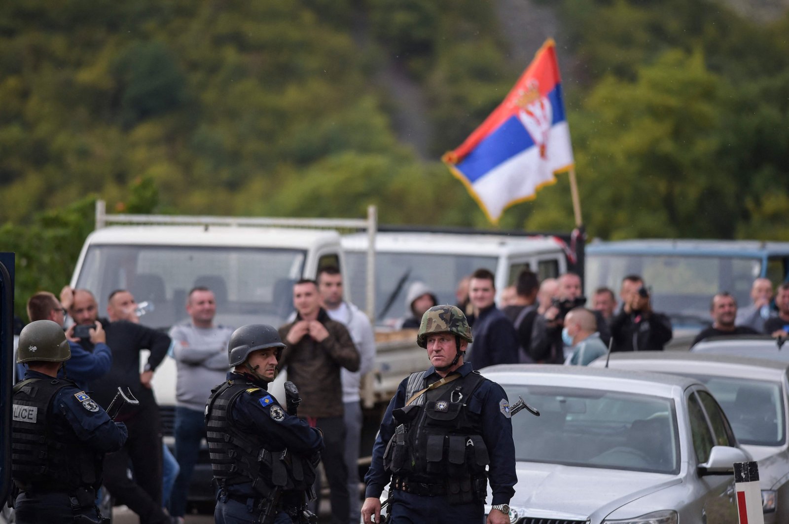 Kosovo police special units secure the area near the Jarinje border crossing on Sept. 20, 2021. (AFP Photo)