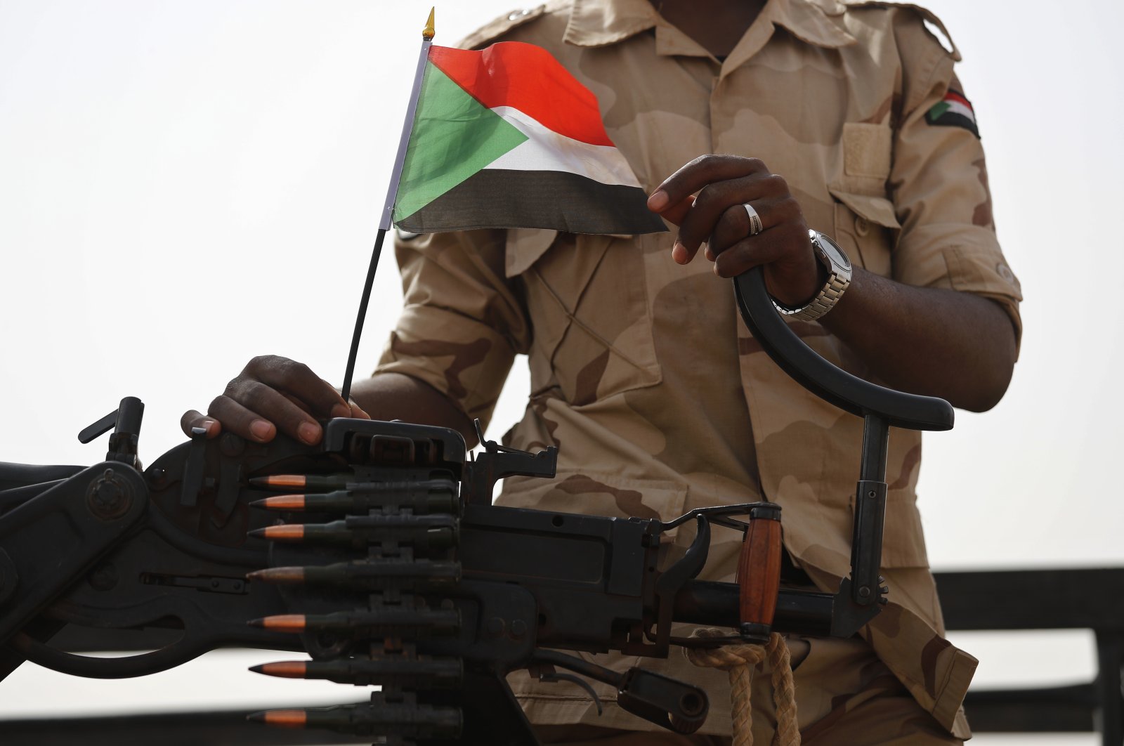 A Sudanese soldier from the Rapid Support Forces or RSF, led by Gen. Mohammed Hamdan Dagalo, stands on his vehicle during a military-backed rally, in the eastern province of the River Nile, Sudan, June 22, 2019. (AP Photo)