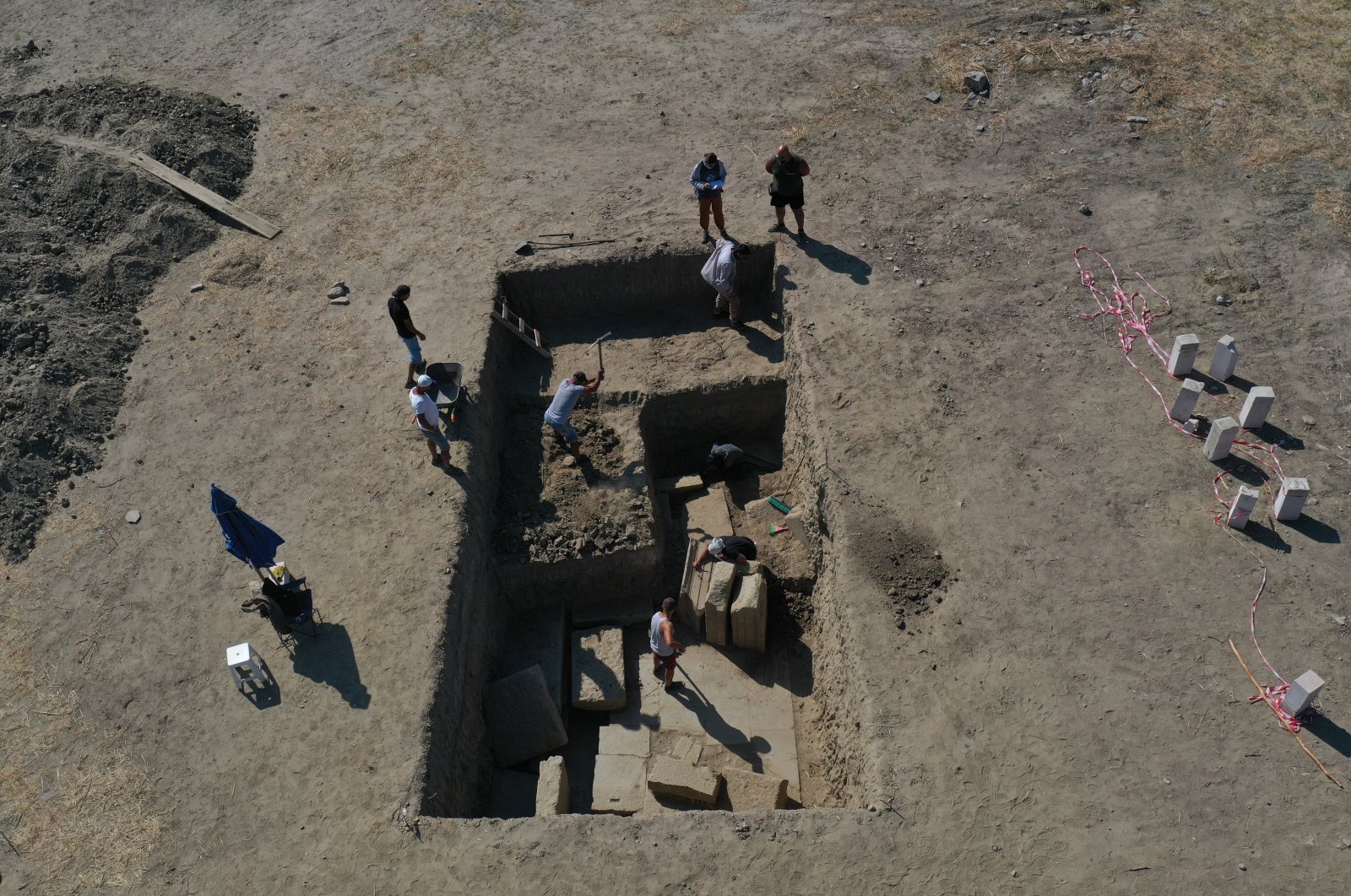 Archaeologists excavate the gate of the ancient Zeus Temple in Aydın, Turkey, Sept. 26, 2021. (AA Photo)