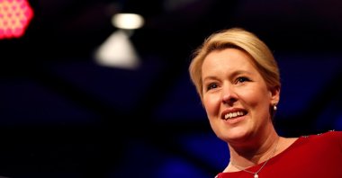 Berlin's Social Democratic Party (SPD) top candidate Franziska Giffey reacts after first exit polls for the Berlin state elections in Berlin, Germany, Sept. 26, 2021. (Reuters Photo)