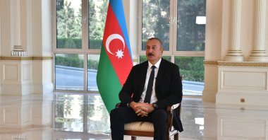 Azerbaijan's President Ilham Aliyev speaks to Anadolu Agency (AA) in Baku, Azerbaijan, Sept. 27, 2021. (AA Photo)