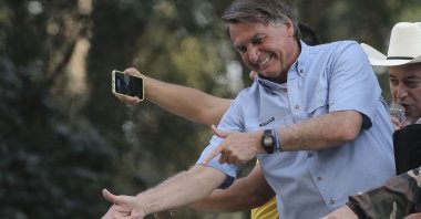Brazilian President Jair Bolsonaro greets his fans during a demonstration in his support in Sao Paulo, Brazil, Sept. 7, 2021. (AFP Photo)