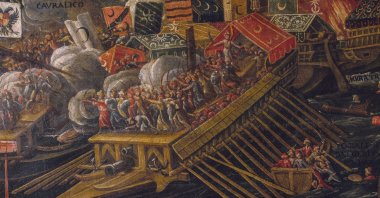 A painting depicting a Turkish warship during the Battle of Lepanto. (Getty Images) 