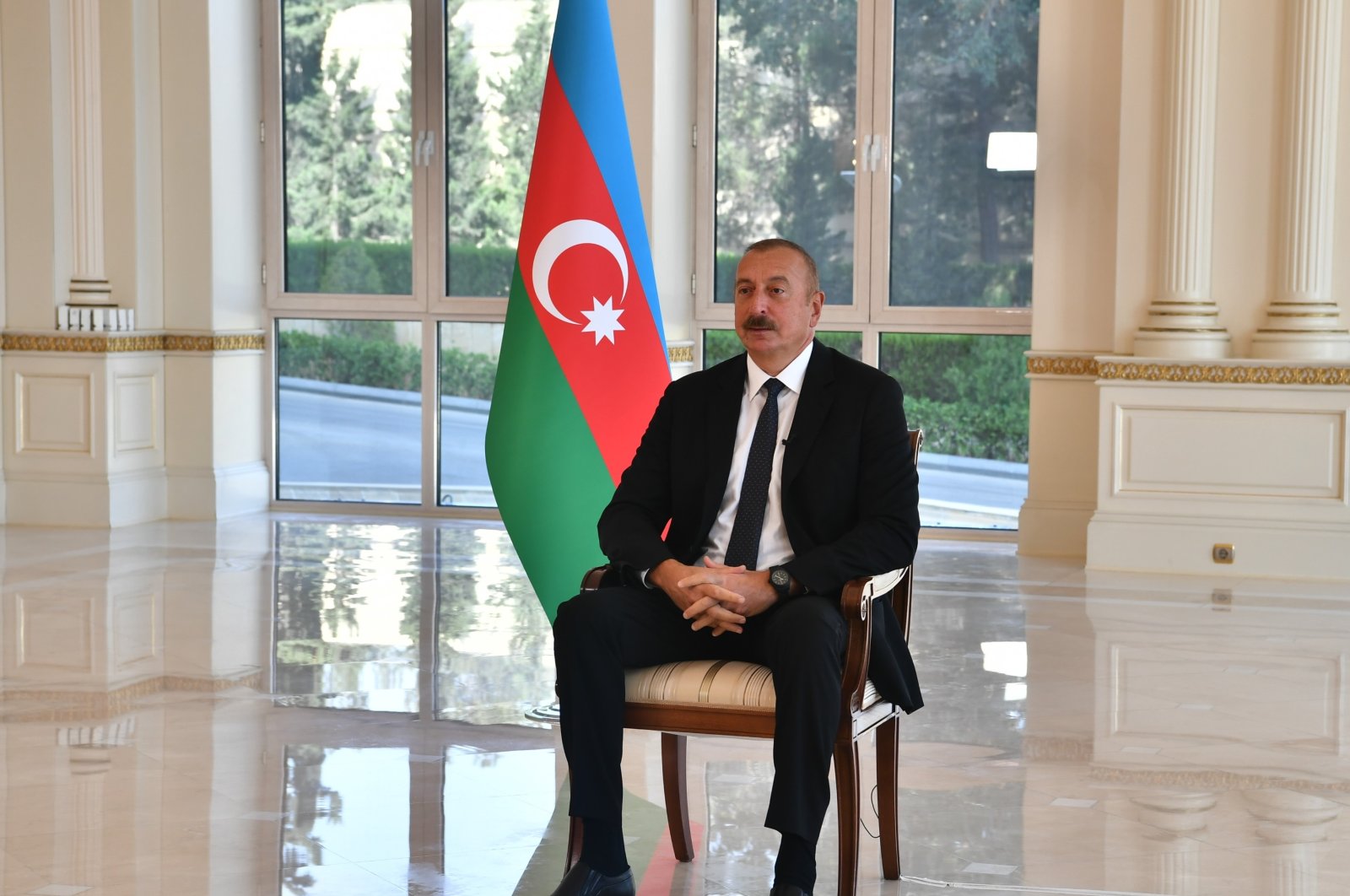 Azerbaijan's President Ilham Aliyev speaks to Anadolu Agency (AA) in Baku, Azerbaijan, Sept. 27, 2021. (AA Photo)