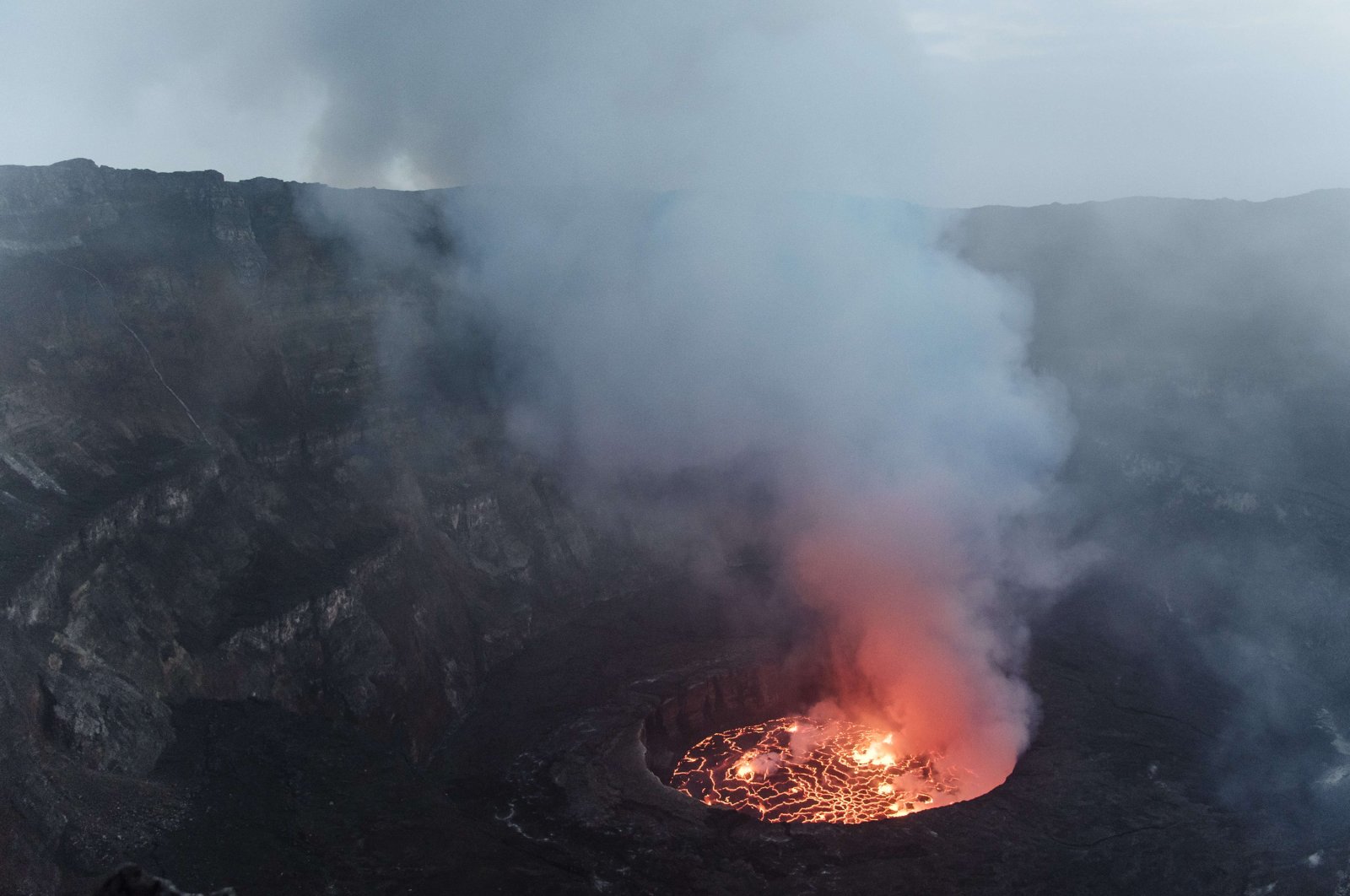 A lava lake as seen from the top of the main crater of Mount Nyiragongo, in north Kivu, DR Congo, May 20, 2016. (Getty Images)
