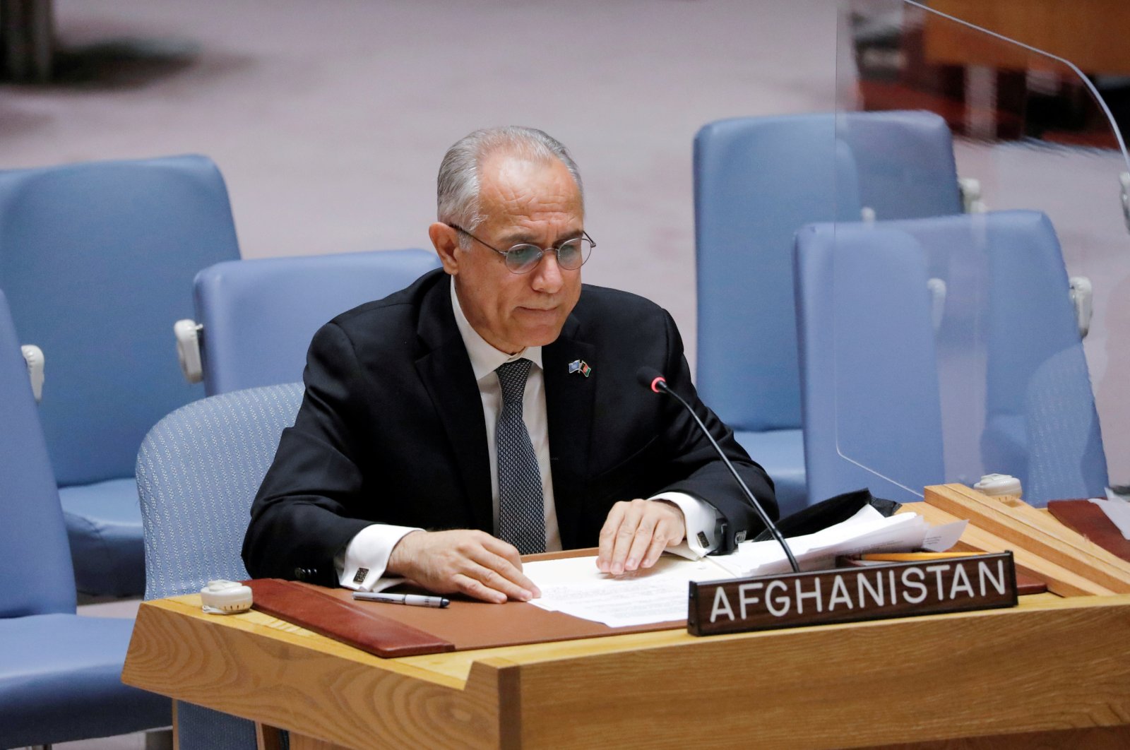 Afghanistan's U.N. ambassador Ghulam Isaczai addresses the United Nations Security Council regarding the situation in Afghanistan at the United Nations in New York City, New York, U.S., August 16, 2021. (Reuters Photo)