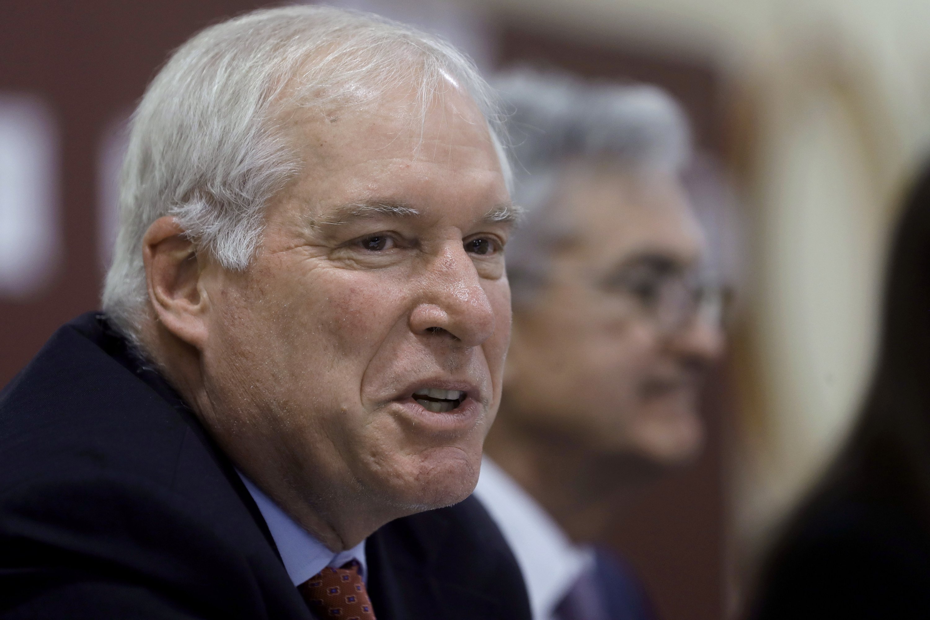 The Federal Reserve Bank of Boston's President and CEO Eric Rosengren speaks during a round table discussion at Silver Lane Elementary School, in East Hartford, Connecticut, U.S., Nov. 25, 2019. (AP Photo) 