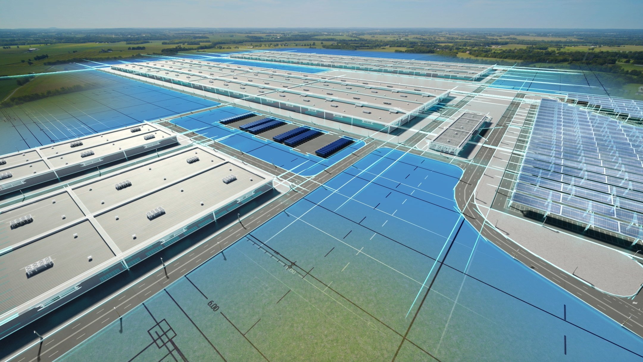 A battery manufacturing complex U.S automaker Ford Motor and its South Korean battery partner SK Innovation plan to build in Kentucky, opening in 2025, is seen in an artist