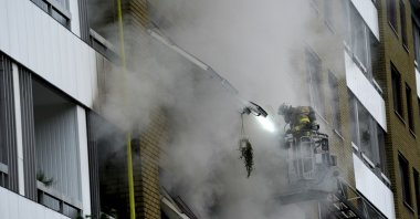 The aftermath of an explosion at an apartment building in the Annedal district of Gothenburg, Sweden, Sept. 28, 2021. (EPA-EFE Photo)