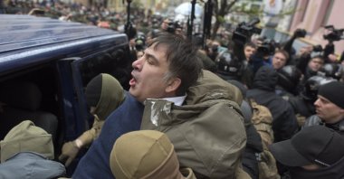 Ukrainian Security Service officers detain Mikheil Saakashvili at his house in Kyiv, Ukraine, Dec. 5, 2017. (AP Photo)