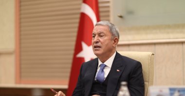 Defense Minister Hulusi Akar speaks during a videoconference with military officials, Sept. 27, 2021 (AA Photo)