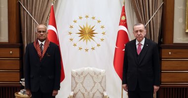 President Recep Tayyip Erdoğan poses with Bangladesh's Ambassador Mosud Mannan after the latter submits his letter of credence in the capital Ankara, Turkey, Oct. 22, 2020. (AA File Photo)