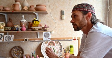 Rustem Skybin, 45, a ceramics artist, attends an interview with AFP at his workshop in Kyiv, Ukraine, Sept. 10, 2021. (AFP Photo)