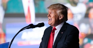 Former U.S. President Donald Trump speaks at a rally in Perry, Georgia, U.S., Sept. 25, 2021.  (AFP Photo)