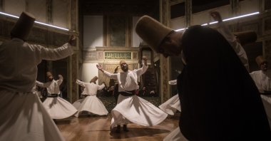 Whirling Dervishes take part in a Sama ceremony marking the anniversary of the death of Mevlana Jalaluddin Rumi, Istanbul, Turkey, Dec. 17, 2017. (Getty Images Photo)