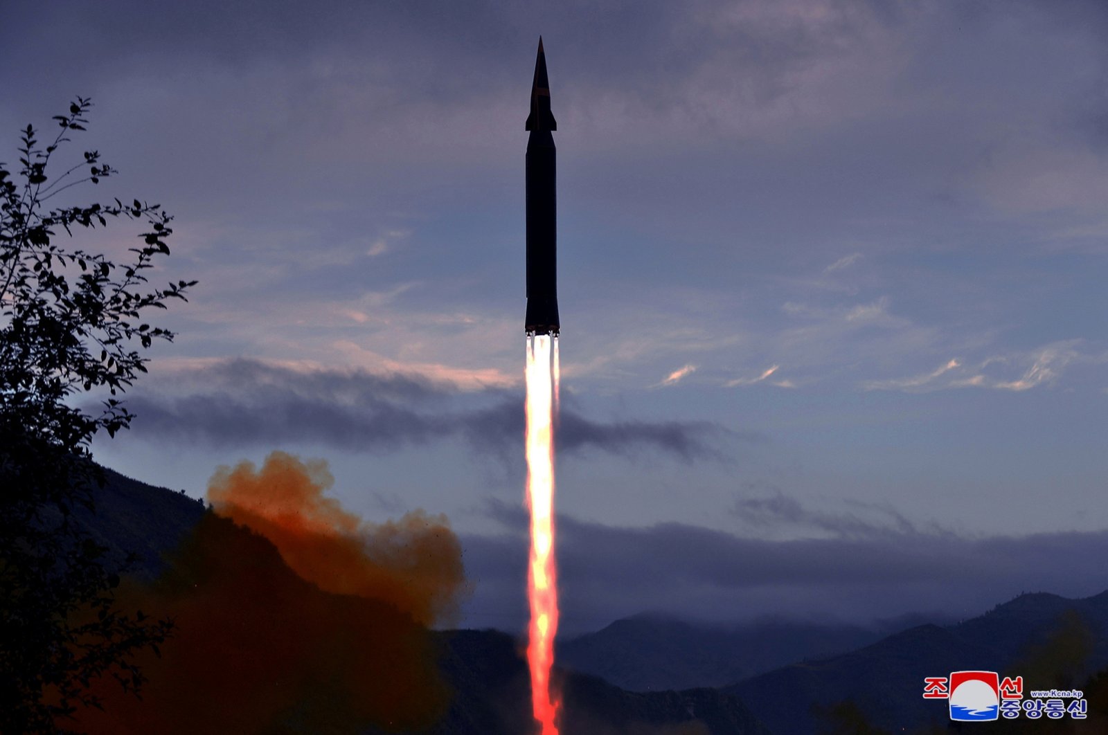 The newly developed hypersonic missile Hwasong-8 is test-fired by the Academy of Defence Science of the DPRK in Toyang-ri, Ryongrim County of Jagang Province, North Korea, in this undated photo released Sept. 29, 2021 by North Korea's Korean Central News Agency (KCNA). (KCNA via Reuters)