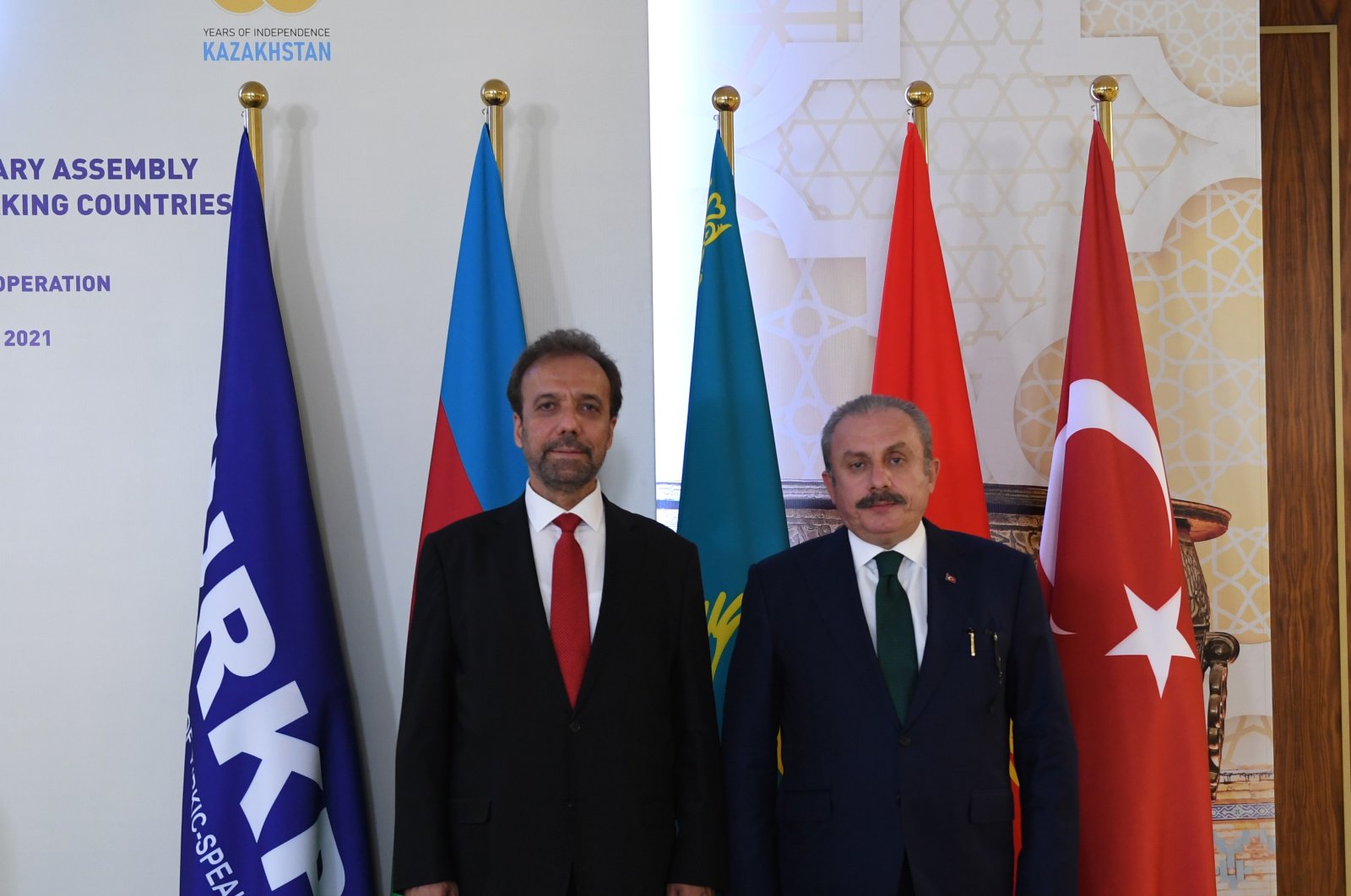 Mehmet Süreyya Er, Turkey's former ambassador to Tashkent, together with Parliament Speaker Mustafa Şentop at the Turkish Parliament, TBMM in Ankara, Turkey, Sept. 28, 2021 (AA Photo)