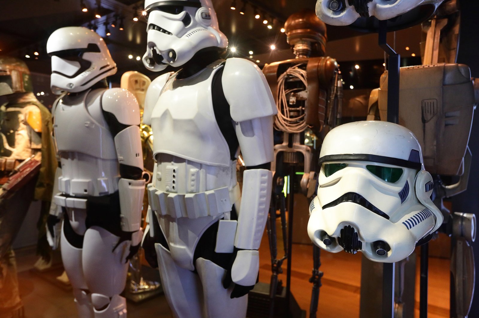 A Stormtrooper helmet on display at "The Star Wars Identities" exhibition during a media preview at The ArtScience Museum in Singapore, Jan. 29, 2021. (Getty Images)