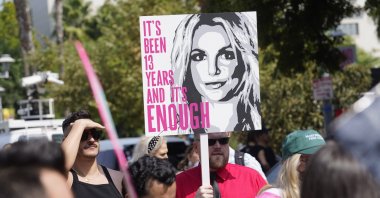 Britney Spears supporters demonstrate outside the Stanley Mosk Courthouse, Sept. 29, 2021, in Los Angeles. (AP Photo)