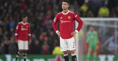 Manchester United's Cristiano Ronaldo reacts during a Champions League match against Villarreal at Old Trafford, Manchester, England, Sept. 29, 2021. (AP Photo)