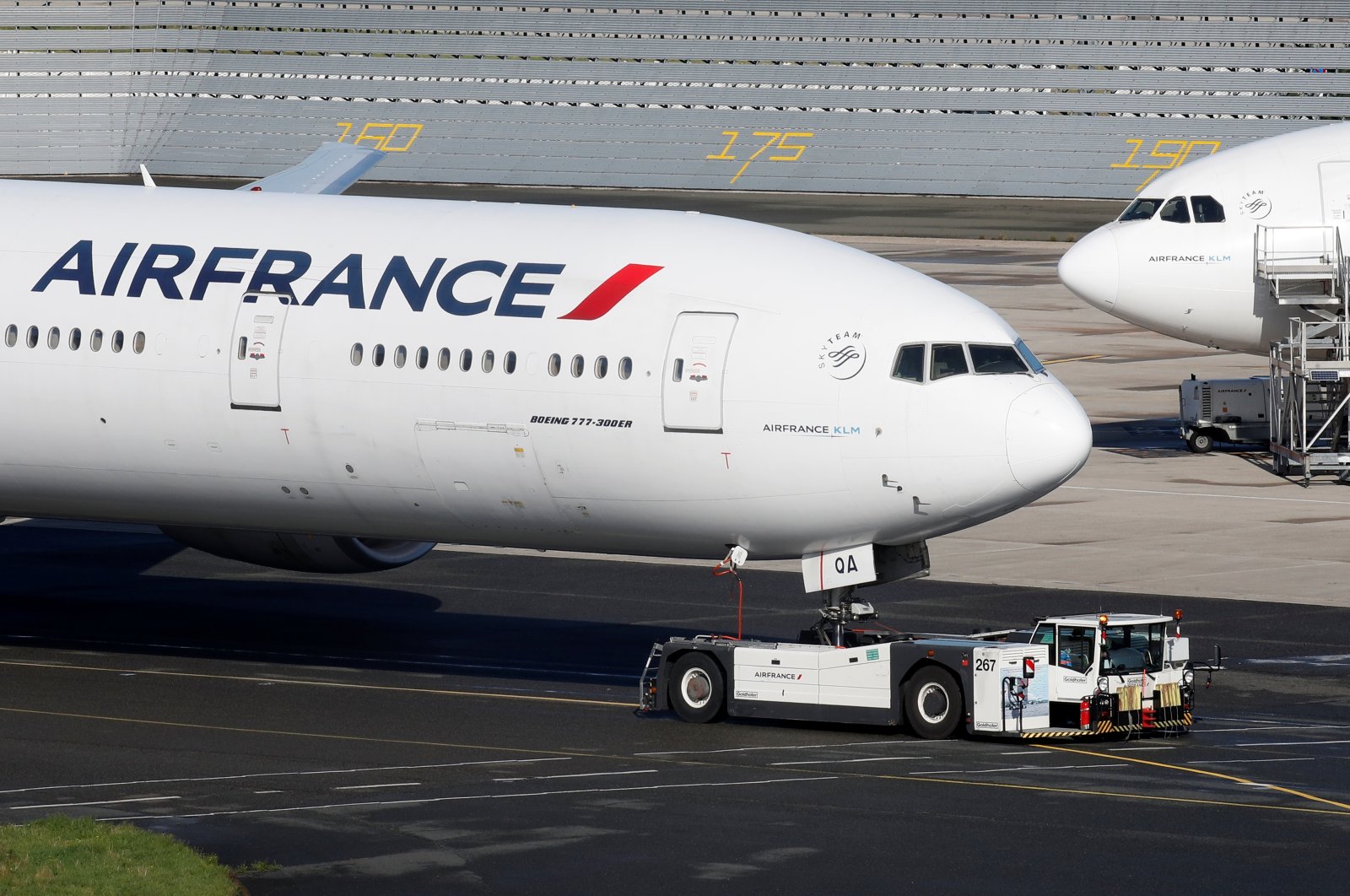 An Air France Boeing 777-300 airplane is seen on the tarmac at Paris Charles de Gaulle airport in Roissy near Paris, France, Sept. 29, 2021. (Reuters Photo)