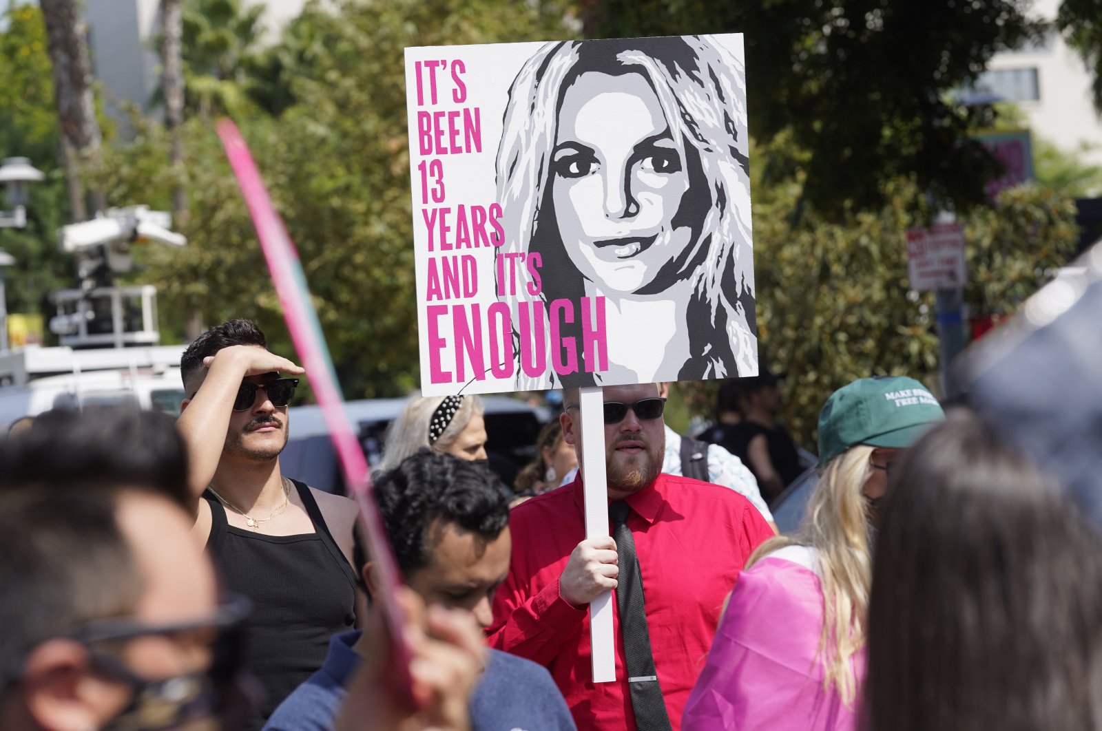 Britney Spears supporters demonstrate outside the Stanley Mosk Courthouse, Sept. 29, 2021, in Los Angeles. (AP Photo)