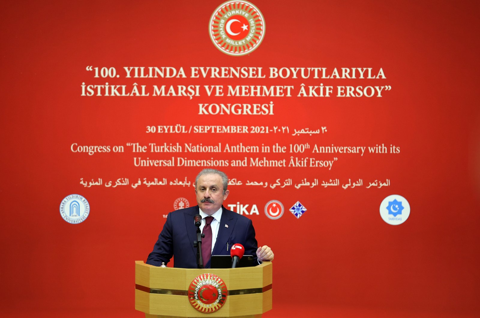Parliament Speaker Mustafa Şentop speaks during an event in the capital Ankara, Turkey, Sept. 30, 2021. (AA Photo)