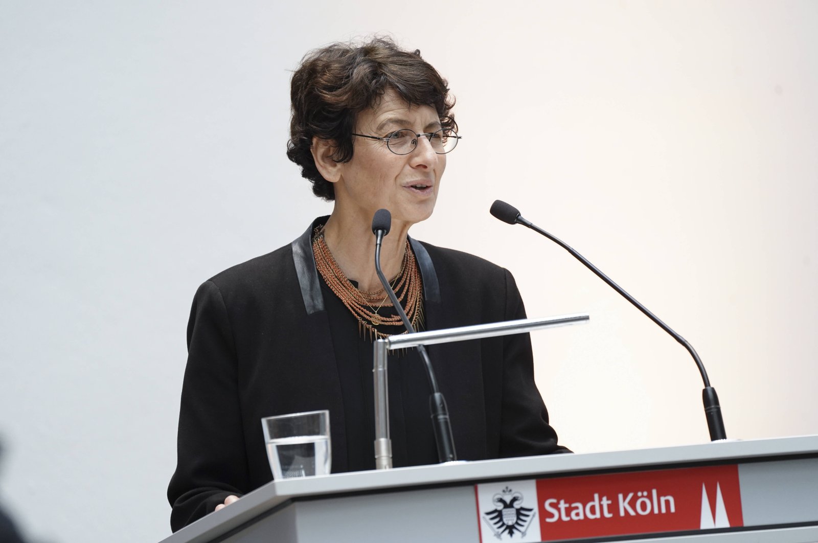 BioNTech co-founder Özlem Türeci speaks during an honorary doctorate ceremony in Germany's Köln on Sept. 17, 2021 (Reuters Photo)