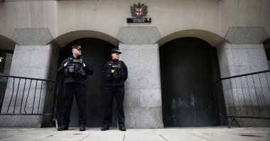 Police officers stand outside the Old Bailey where police officer Wayne Couzens appears for sentencing following the murder of Sarah Everard, in London, Britain, Sept. 30, 2021. (Reuters Photo)