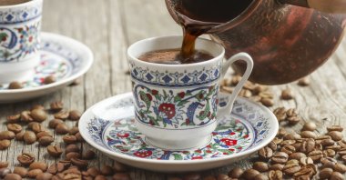 Turkish coffee is poured from a traditional copper pot. (Getty Images)
