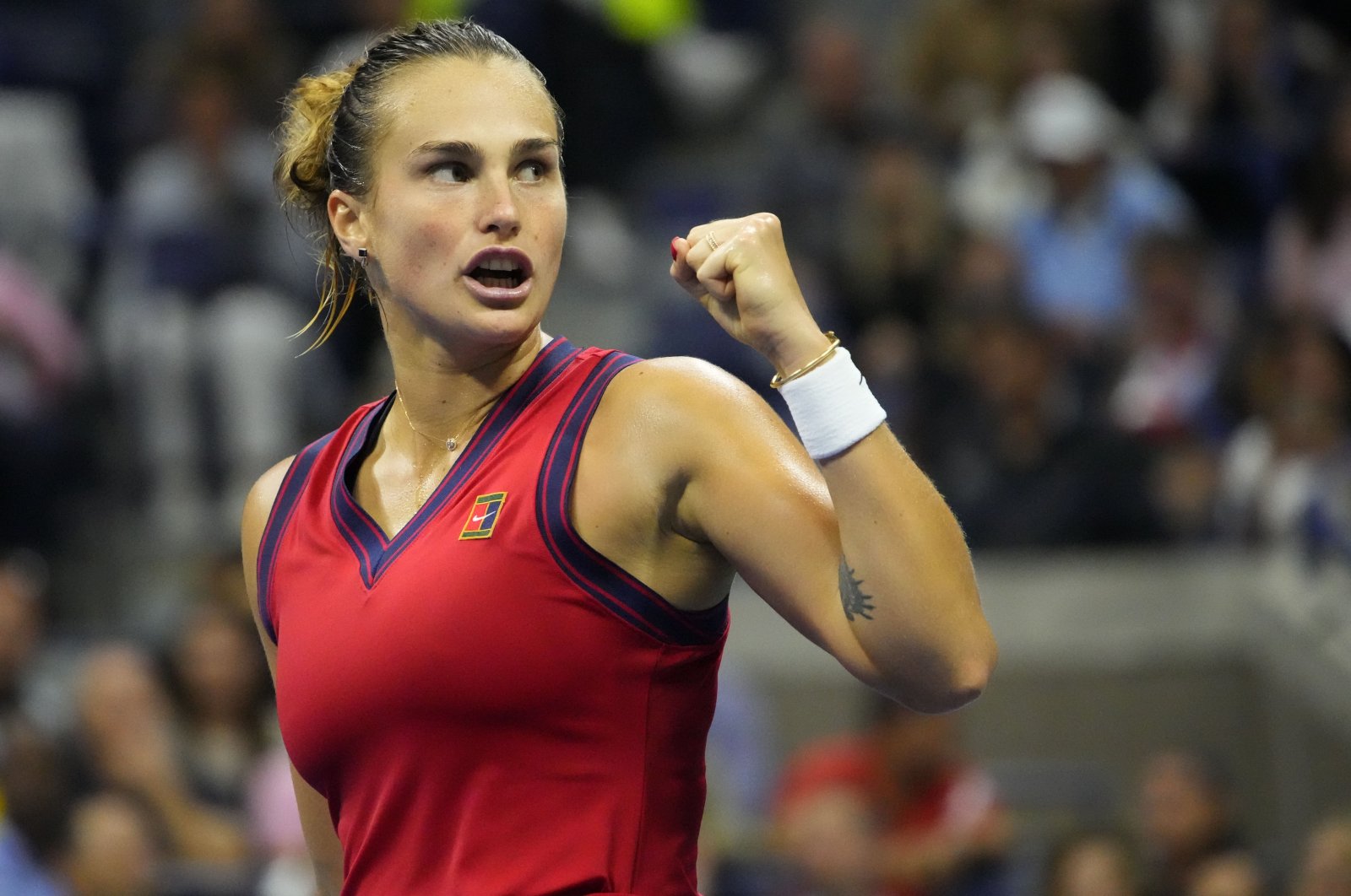Aryna Sabalenka reacts during a U.S. Open tennis match, in New York, U.S., Sep. 9, 2021. (Reuters Photo)