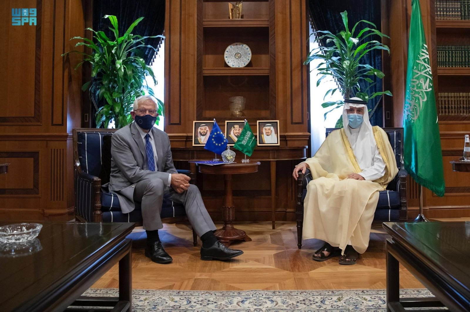 EU foreign policy chief Josep Borrell (L) meets with Saudi Arabia's Minister of State for Foreign Affairs Adel al-Jubeir in Riyadh, Saudi Arabia, Oct. 3, 2021. (Reuters Photo)