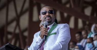 Ethiopia's Prime Minister Abiy Ahmed speaks at a final campaign rally at a stadium in the town of Jimma in the southwestern Oromia Region of Ethiopia, June 16, 2021. (AP Photo)