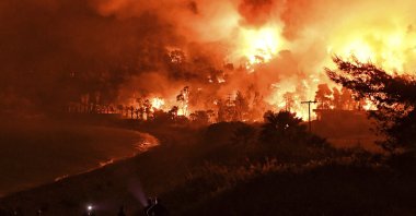 Fires burn during a wildfire near the village of Schinos, near Corinth, Greece, May 19, 2021. (AP Photo)