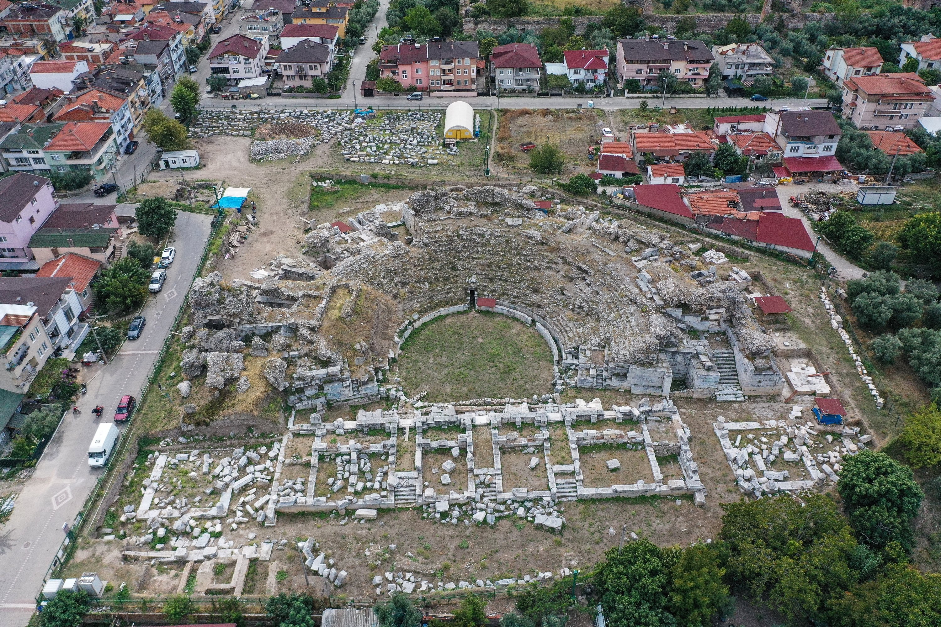 An aerial view of the ancient Roman theater, Iznik, Bursa, northwestern Turkey, Oct. 4, 2021. (AA Photo)