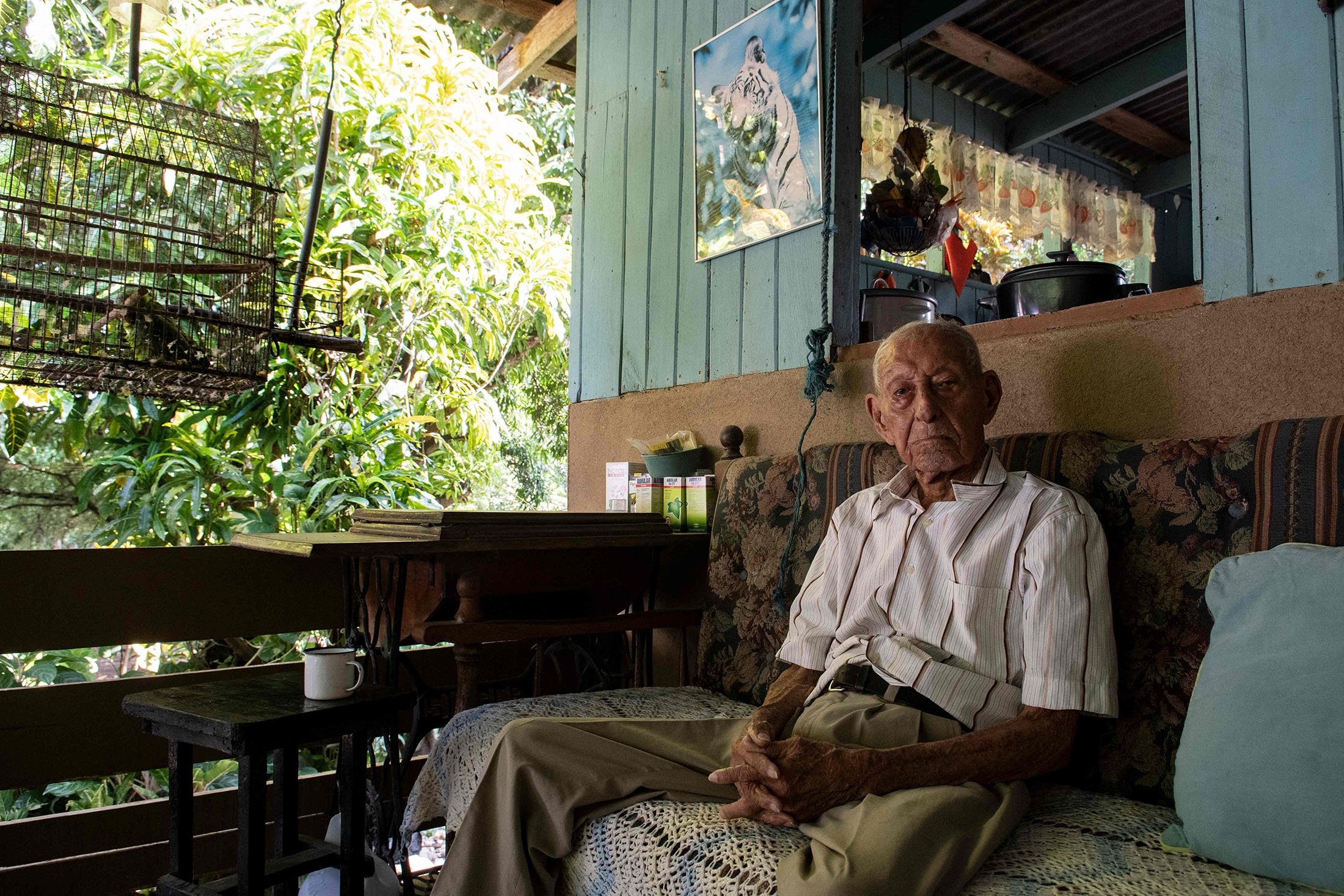 Jose Bonifacio “Pachito” Villegas Fonseca, 104, sits at his home in Nicoya, Costa Rica, Aug. 28, 2021. (AFP Photo)