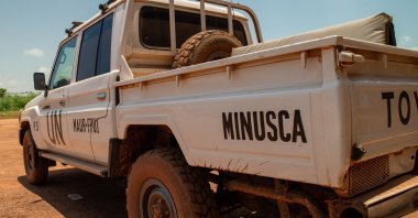 An off-road vehicle is seen on the tarmac as Tunisian soldiers participating in the U.N. peacekeeping mission arrive at Bangui airport, Central African Republic, Sept. 21, 2021. (AFP Photo)