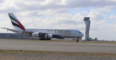 An Emirates A380 aircraft after it landed at Istanbul Airport, Istanbul, Turkey, Oct. 5, 2021. (Courtesy of Emirates)
