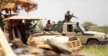 Malian soldiers are pictured during a patrol with soldiers from the new Takuba force near Niger border in Dansongo Circle, Mali, Aug. 23, 2021. (Reuters Photo)