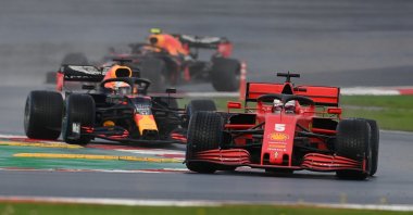 Ferrari's Sebastian Vettel and Red Bull's Max Verstappen in action during the Formula One Turkish Grand Prix at Istanbul Park, Istanbul, Turkey, Nov. 15, 2020. (Reuters Photo)