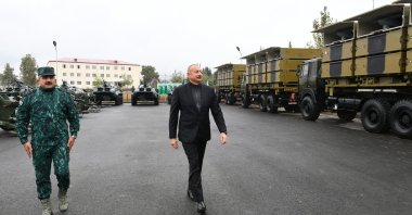 Azerbaijan's President Ilham Aliyev visits Jebrayil, Azerbaijan, Oct. 4, 2021. (AA Photo)